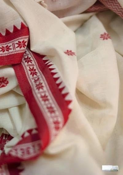 Zwab Women's Cotton Silk Soft Jamdani Sarees With Attach Unstitched Blouse Piece (Off White)