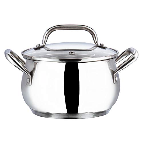 Vinod Stainless Steel Almaty Casserole with Glass Lid - 16 cm with Capacity 2 litres (Induction and Gas Stove Friendly) - 2 Years Warranty, Silver