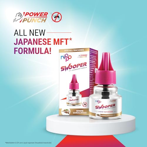 Nippo Swooper Liquid Vaporizer I Mosquito Repellent Machine+2 Refill(45ml) with 2 AAA Batteries Free I Sandalwood Fragrance I Japanese MFT Formula I Kills Dengue, Malaria & Chikungunya Mosquitoes