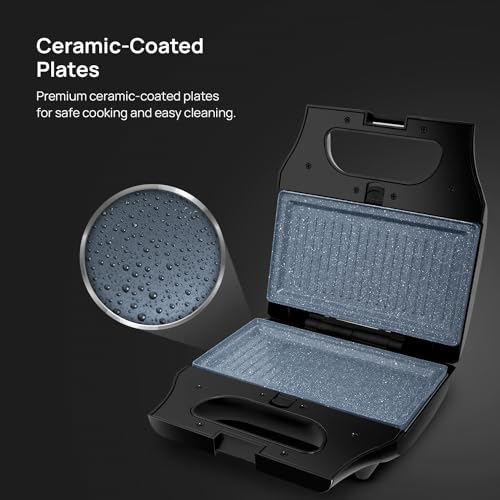 wipro Elato Bs302 800 Watt 3-In-1 Detachable Sandwich Maker, Removables Plates For Toaster, Griller & Waffle Maker, Non-Toxic Ceramic Coating,2 Year Warranty, Regular Bread Size For 2 Slices, Black