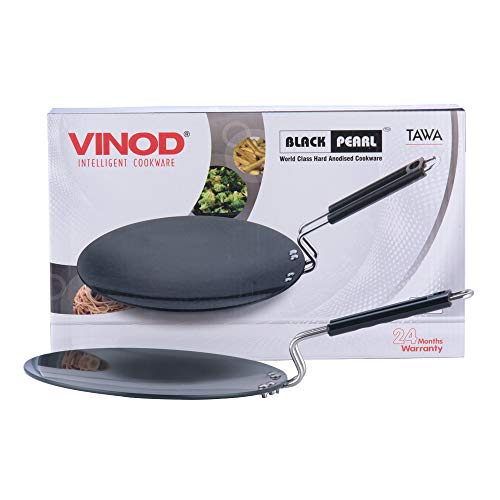 Vinod Black Pearl Hard Anodised Tawa - 28 cm | 5.25mm Thickness | Metal Spoon Friendly | Riveted Sturdy Handle | Long Lasting Roti, Paratha Tawa | 2 Year Warranty | Toxin Free