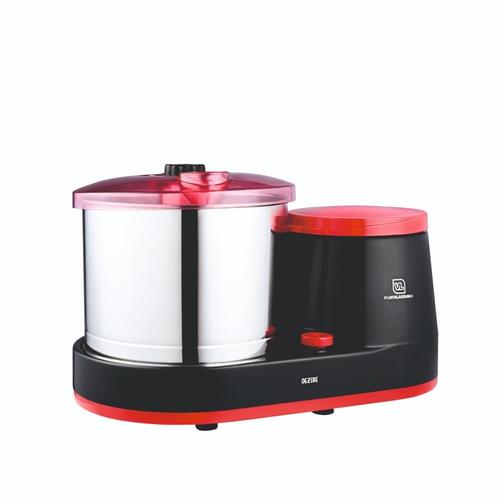VIJAYALAKSHMI | Dezire 2 Litre | Heavy ABS Body Wet Grinder, 2L (Black & Red) | with Coconut Scrapper & Atta Kneader Attachment.