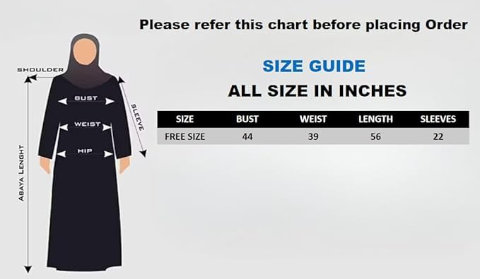 Women's Black Burqa with Contrast Trim, Full Length free size suitable up to 65kg body weight