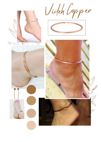 VIDEH Health Benificial Pure Copper, Tube Design Adjustable Anklet Kada Leg Kada, 4-8 Inch Diameter for Men and Women (Pure Copper Anklet KadaPACK of 1)
