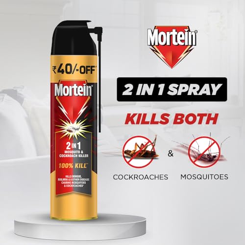 Mortein 600 ml - 2 in 1 Mosquito Killer & Cockroach Killer Spray - 600ml | All Insect Killer | Lemon Fragrance | 100% Kill Guarantee | Mosquito Repellent, Mosquito Spray Aerosol