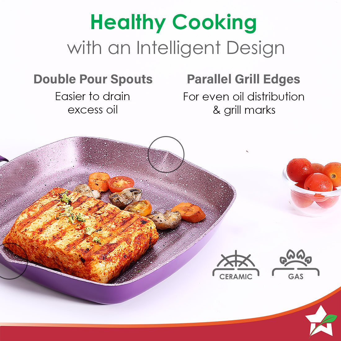 Wonderchef Renewed Royal Velvet 24cm Grill Pan | Soft-touch handles |Non-Toxic I Virgin Grade Aluminium| 3mm Thick