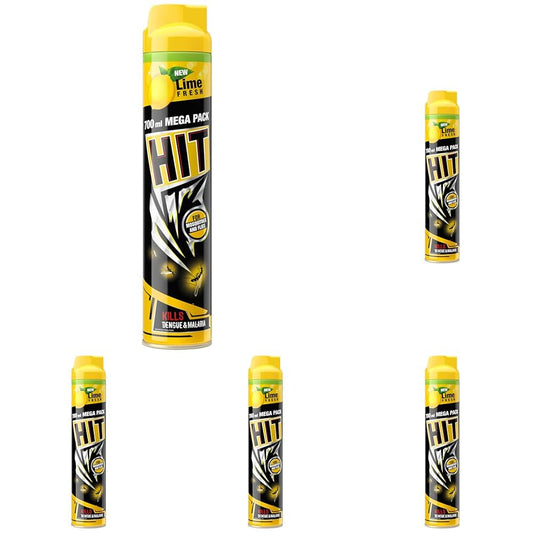 HIT Flying Insect Killer - Mosquito & Fly Killer Spray (700ml) | Lime Fragrance | Instant Kill | Protection from Dengue & Malaria, pack of 5