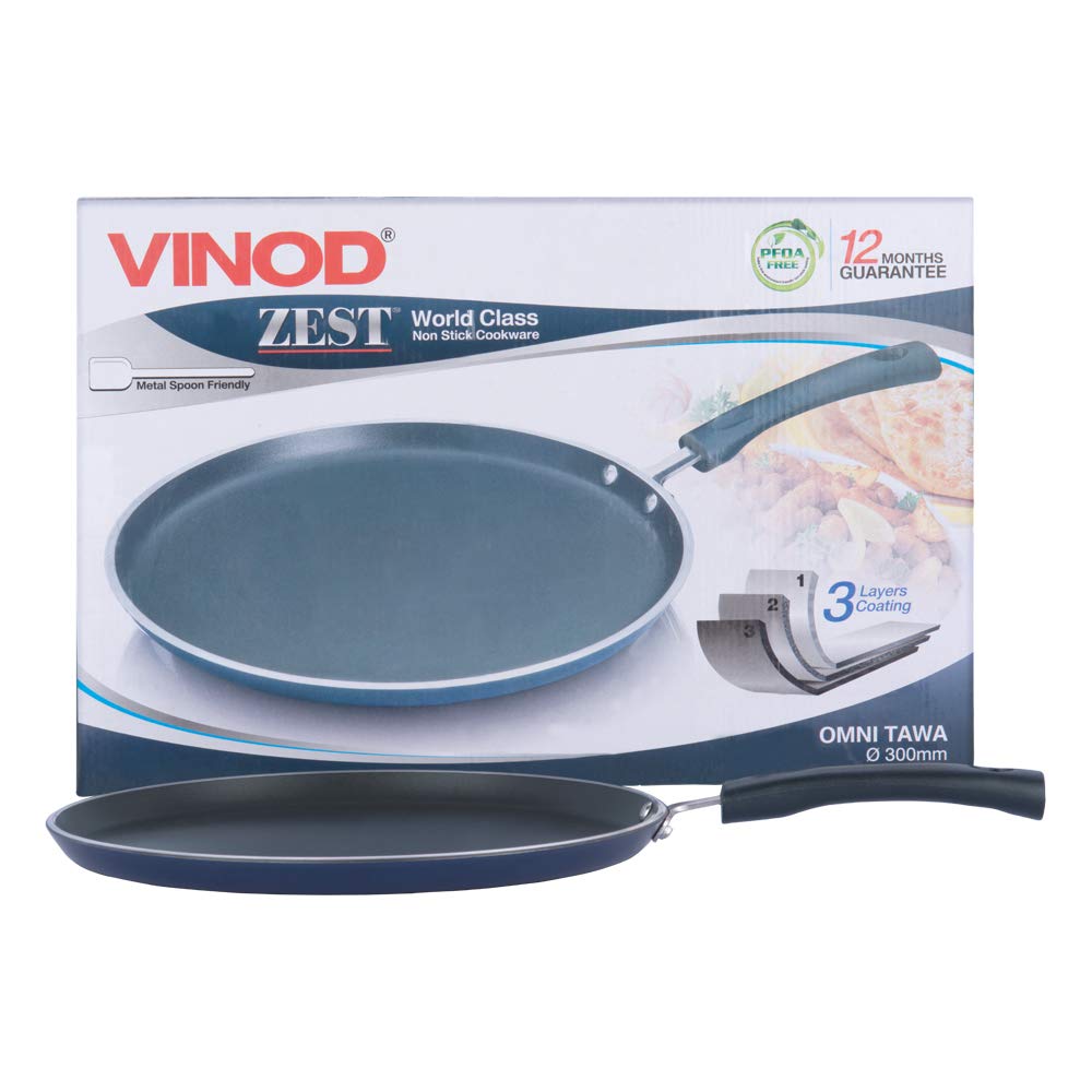 Vinod Zest Aluminium Non Stick Dosa tawa - 32 cm | Flat Bottom Tawa | 5 mm Extra Thick | 3 Layer Ceramic Coating | Metal Spoon Friendly | Gas Base - 2 Year Warranty