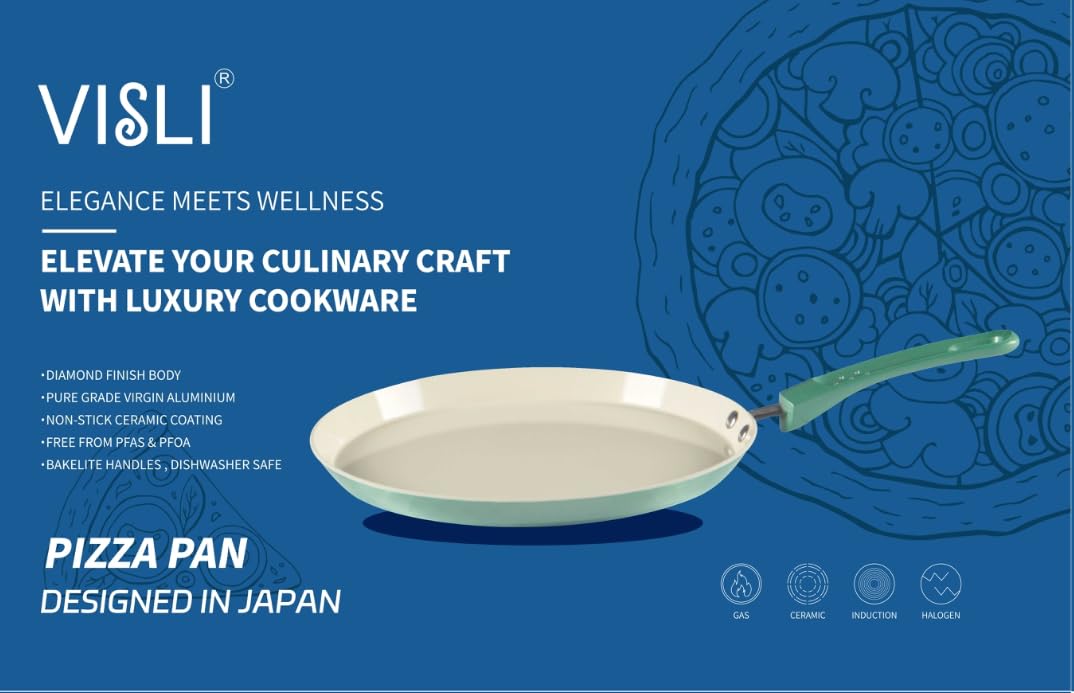 Visli's Non-Stick Pizza Pan/Dosa Tawa, Ceramic Coated Aluminium Cookware - 26 CM, Free from PFAS & PFOA