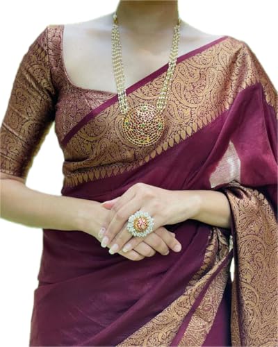 Women's Marun Silk Saree Indian And Pakistani Festival Sari With Blouse Material (NES8067 Marun 5)