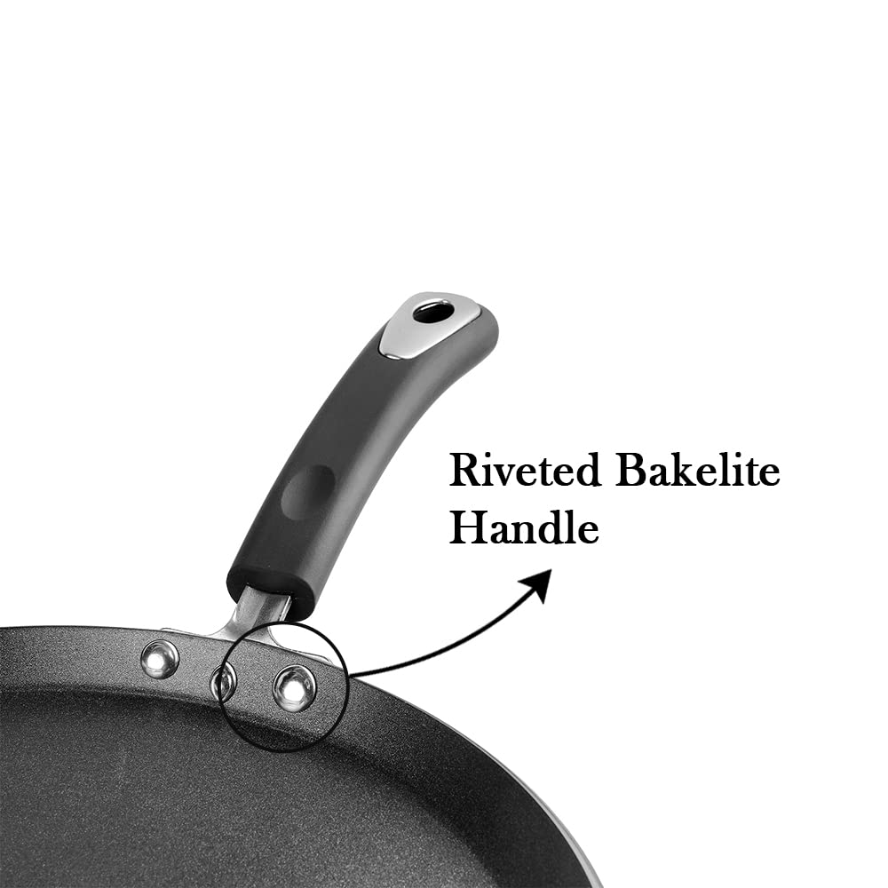 Vinod Hanos Hard Anodised Non Stick Dosa Tawa - 27 cm| 5.25mm Thick | 5X Long Lasting Tawa | Soft Touch Handle | Metal Spoon Friendly | Induction & Gas Base | 2 Year Warranty