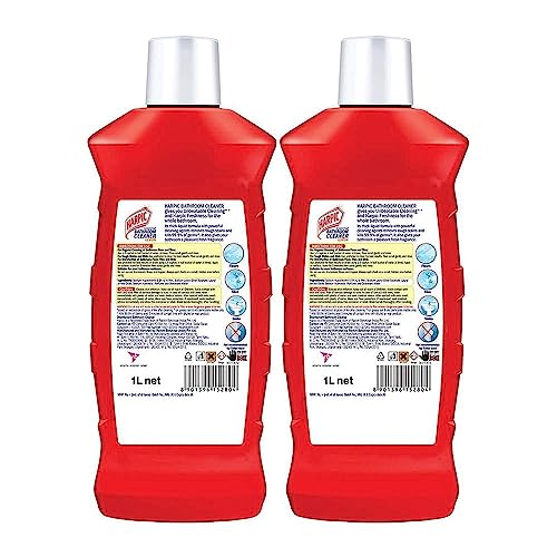 Harpic Disinfectant Bathroom Cleaner Liquid, Lemon - 1L (Pack of 2) + Harpic Drain Xpert Drain Cleaning Powder (50g x 8)