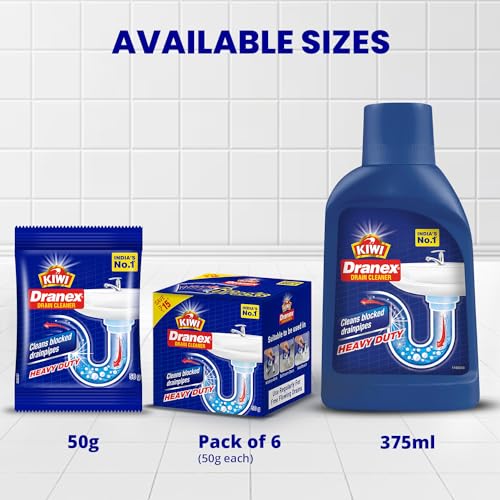 Kiwi Mr. Muscle Kiwi Dranex Drain Cleaner Powder, 50g | Removes Clogs, Blockages in Washbasin, Septic Tank, Sinks, Pipes in Just 30 Minutes