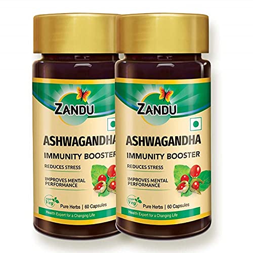 Zandu Ashwagandha Capsules, (Pack of 2) 60 Veg capsules each