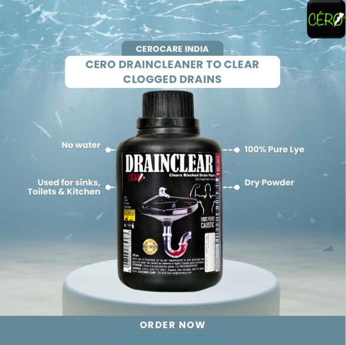 CERO ® DRAINCLEAR 1.45% WW (DRY POWDER) to Clear Clogged Drains, Sinks and Pipes (190 gm)