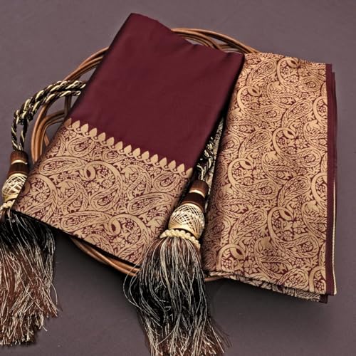 Women's Marun Silk Saree Indian And Pakistani Festival Sari With Blouse Material (NES8067 Marun 5)