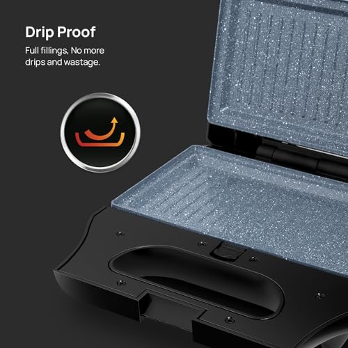 wipro Elato Bs302 800 Watt 3-In-1 Detachable Sandwich Maker, Removables Plates For Toaster, Griller & Waffle Maker, Non-Toxic Ceramic Coating,2 Year Warranty, Regular Bread Size For 2 Slices, Black