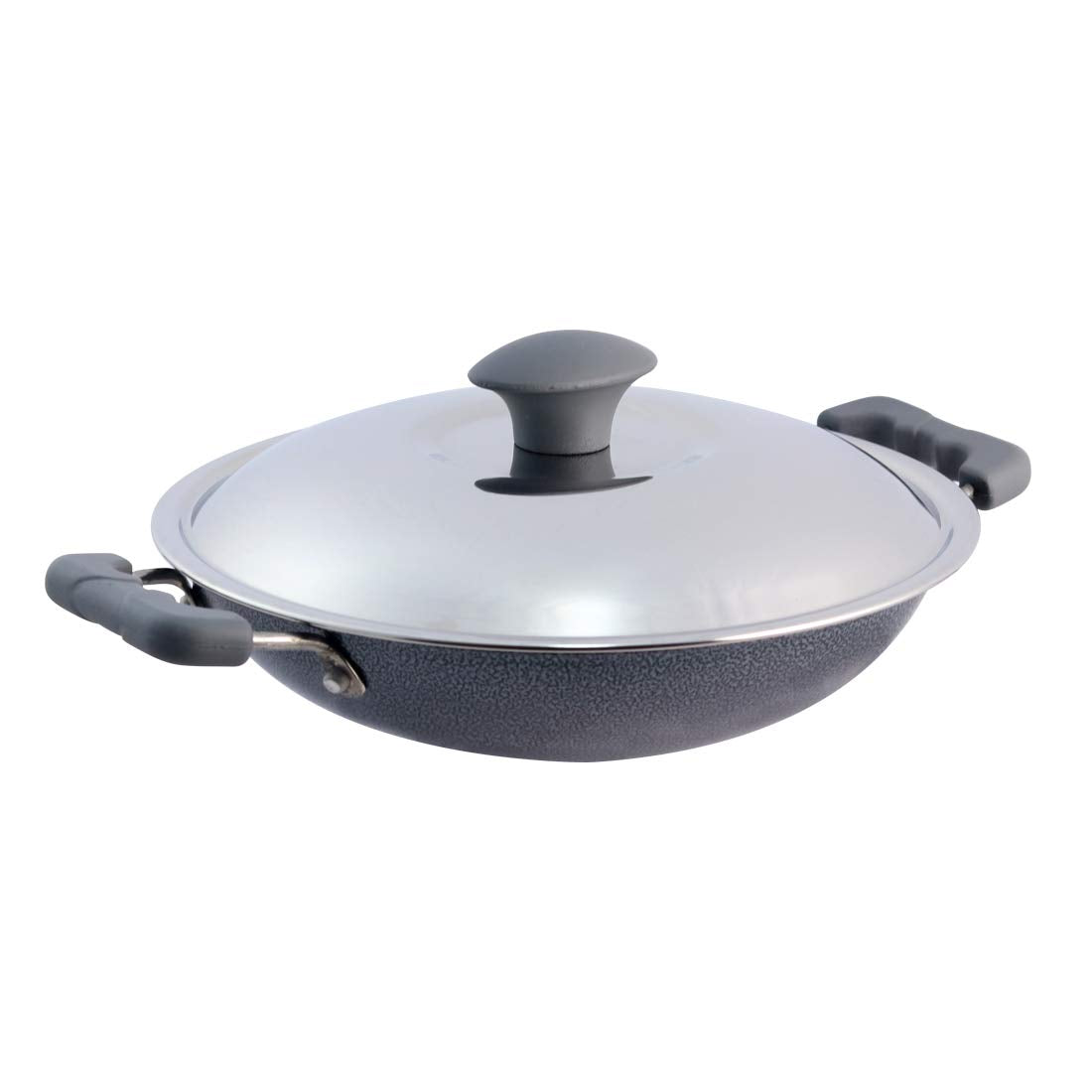 Wonderchef Appachetty Breakfast Pan with Lid | Nonstick Cookware | Appachatty | Chetty Pan | Appam Patra | Round Bottom Kadai | 3mm Thick | Black 22 cm | 1 Year Warranty