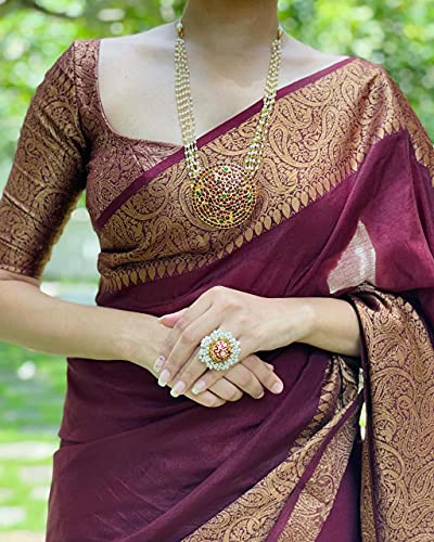 Women's Marun Silk Saree Indian And Pakistani Festival Sari With Blouse Material (NES8067 Marun 5)