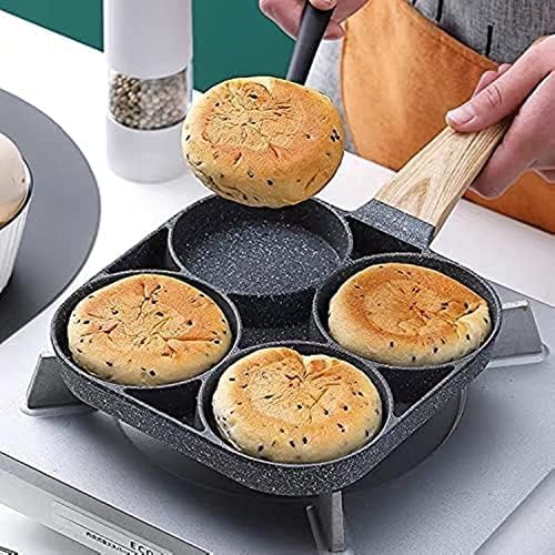 ZDQTRA 4 Hole Non Stick Egg Frying pan with Detachable Wooden Handle,Multi Purpose Frying pan for Omelet uttapam idli Burger Poached Egg Kitchen Breakfast (1 pcs/Multicolor)