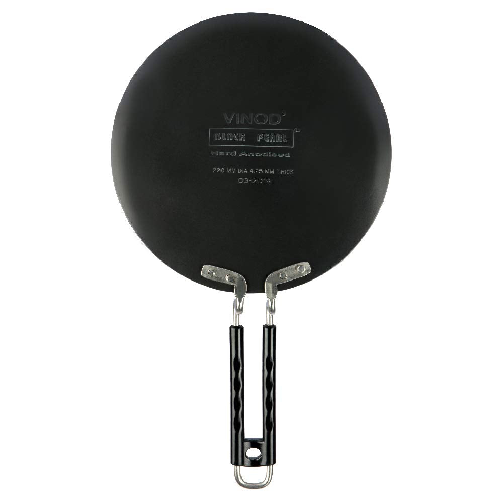 Vinod Black Pearl Hard Anodised Tawa - 22 cm | 4.25mm Thickness | Metal Spoon Friendly | Riveted Sturdy Handle | Long Lasting Roti, Paratha Tawa | 2 Year Warranty | Toxin Free