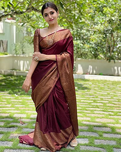 Women's Marun Silk Saree Indian And Pakistani Festival Sari With Blouse Material (NES8067 Marun 5)