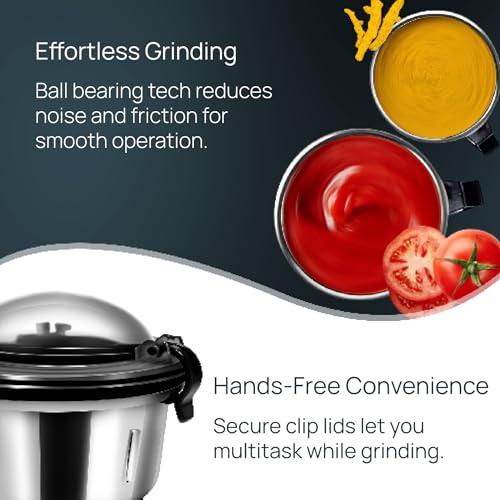 Wipro Elato FMG209 800 Watt Mixer Grinder with 4 Jars,Heavy Duty 100% Copper Ball Bearing Motor with 5 Year Warranty,Superfast Grinding,Clip Lids - Hands Free use, 4 Jars Mixer Grinder 800 Watt,Black