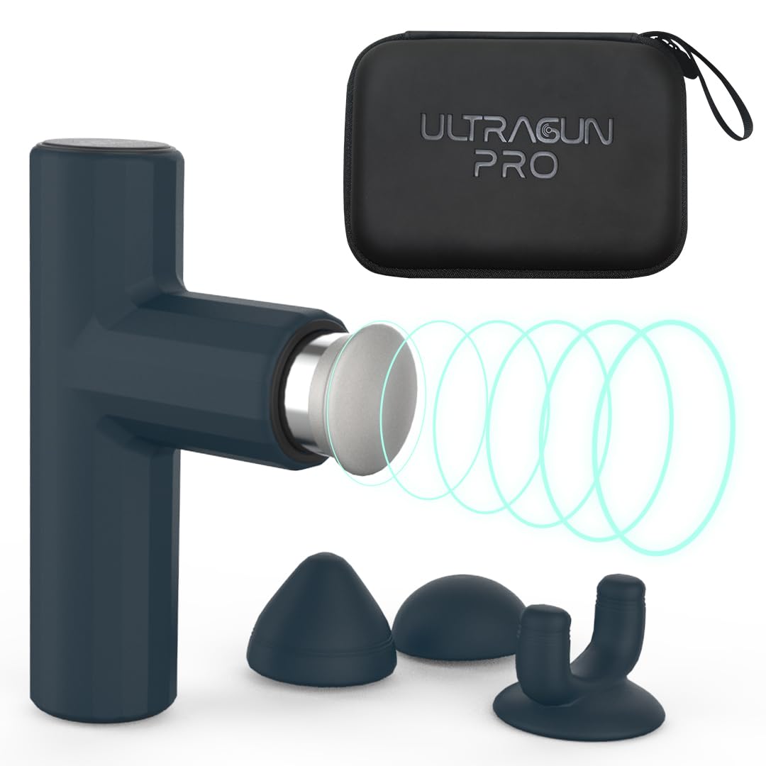 UltraCare PRO Ultragun PRO Massage Gun With Metal Head For Oil Massage & 3 Soft Silicone Heads, Ultra-Compact & Lightweight, Heatless Performance, Premium Carrying Case, Black