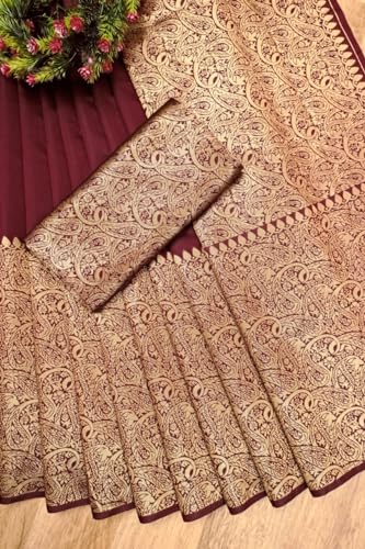 Women's Marun Silk Saree Indian And Pakistani Festival Sari With Blouse Material (NES8067 Marun 5)