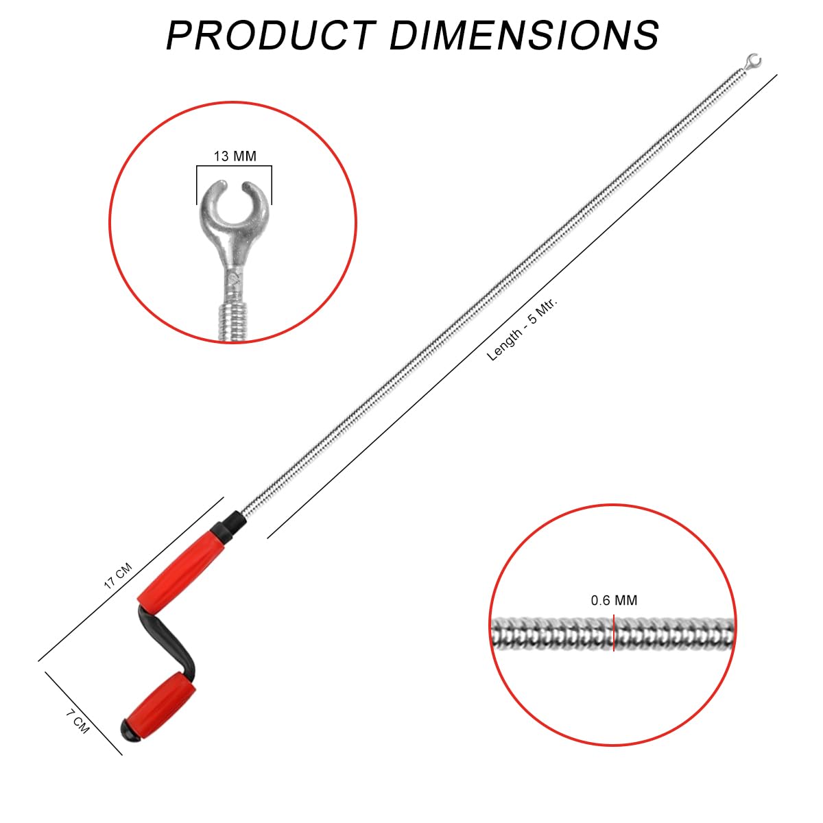 B.K.Jagan and Co Metal Sink & Drain Cleaner Spring Wire Sink Cleaner Snake Unblocker Hair Drain Cleaner 5 Mtr. Length