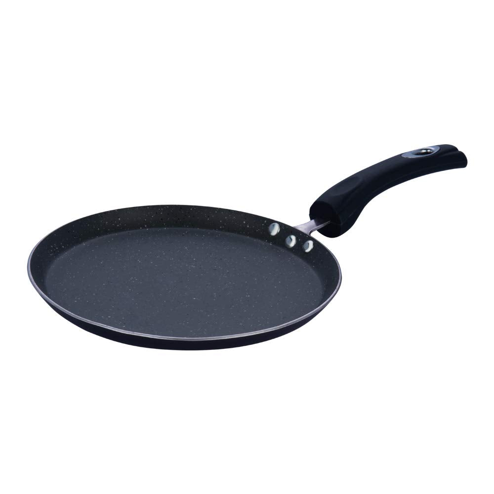 Vinod Cookware Aluminium Zest Marbilo Dosa Tawa, 25cm, Black