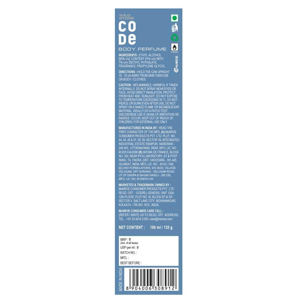 4x Wild Stone Fresh Code Steel Long Lasting No Gas Body Perfume Spray For Men, 150Ml - Pack of 4