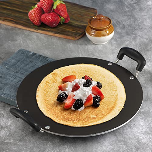 Vinod Zest Aluminium Non Stick Pathri Tawa - 31.5 cm | 5mm Thick | 3 Layer Coating | Metal Spoon Friendly | Bakelite Handle | Gas Base | 1 Year Warranty