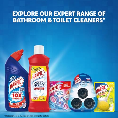 Harpic Toilet Cleaner Original, 1 L + Bathroom Cleaner Lemon - 1 L + Drain Xpert Drain Cleaning Powder (50g x 8)