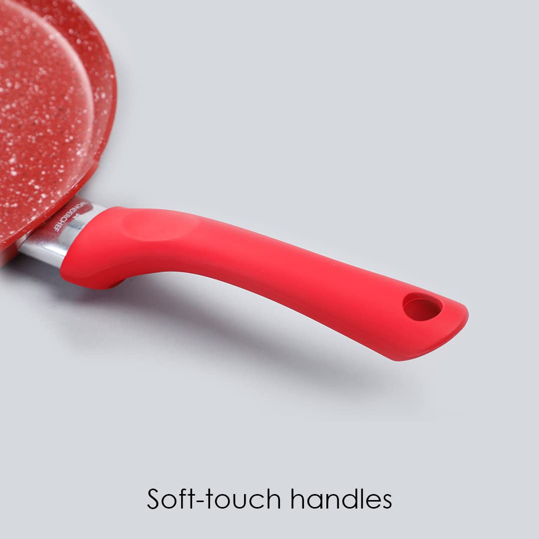 Wonderchef Royal Velvet Non-Stick Dosa Tawa | Induction Bottom | Soft-Touch Handle | Virgin Grade Aluminium | PFOA/Heavy Metals Free | 3 mm | 28cm Non-Stick Tawa | 2 Years Warranty | Red