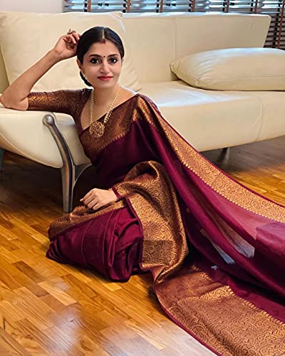Women's Marun Silk Saree Indian And Pakistani Festival Sari With Blouse Material (NES8067 Marun 5)