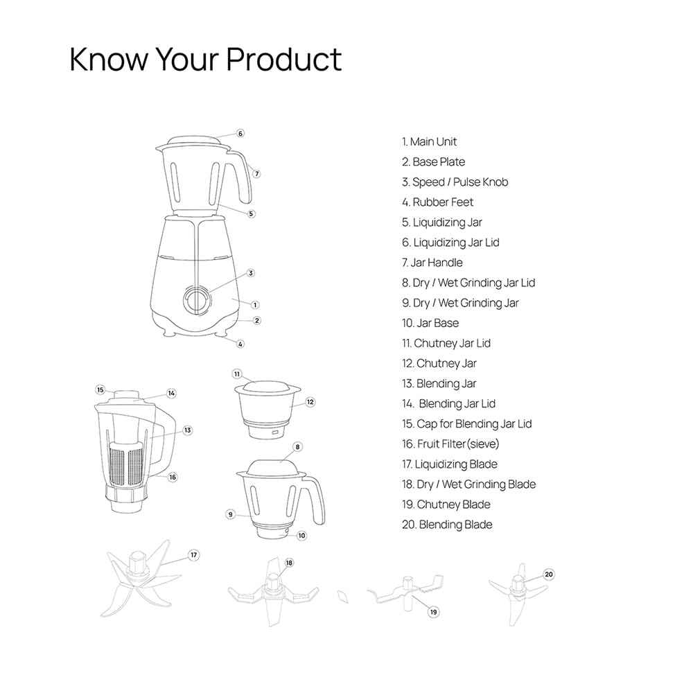 Wipro Elato FMG206 1000 Watt Mixer Grinder with 4 Jars,Heavy Duty 100% Copper Motor,Superfast Grinding,Stone Pounding Blade for Masala, 4 Jars Mixer Grinder 1000 Watt, 5 Years Motor Warranty, Black