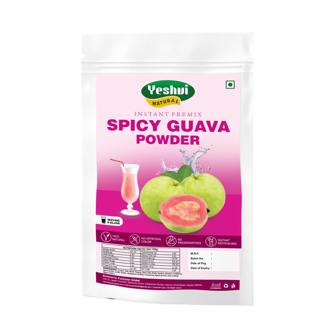 Yeshvi NATURAL Spicy Guava Powder, Instant Drink Mix Guava Powder for Juice, Cake, Jamphal for Fruit Powder make juice, 100gm