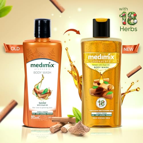 3x Medimix Ayurvedic Body wash, Sandal With Eladi Oil For Clear, Glowing And Tan-Free Skin , 300ml each - Pack of 3