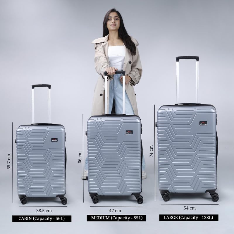 WAYWISE ScaleX Checkin Luggage|India's First Built in Weighing Scale Handle| M-65cm|TSA Lock | Poly-Carbonate Hardsided Anti-Scratch| 8 Wheel Luggage |with Laundary Bag |5 Years Warranty (Silver)