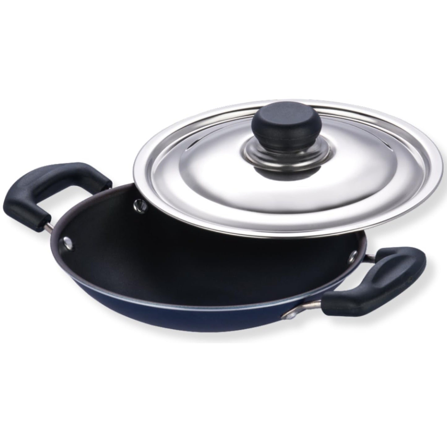 Vinod Zest Non Stick Appachetty with Lid - 20 cm| Appam Pan | 3 mm Extra Thick | 3 Layer Coating | Metal Spoon Friendly | Bakelite Handle | Gas Base | 1 Year Warranty - Blue