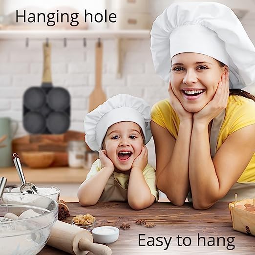 ZDQTRA 4 Hole Non Stick Egg Frying pan with Detachable Wooden Handle,Multi Purpose Frying pan for Omelet uttapam idli Burger Poached Egg Kitchen Breakfast (1 pcs/Multicolor)