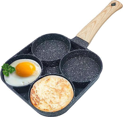 ZDQTRA 4 Hole Non Stick Egg Frying pan with Detachable Wooden Handle,Multi Purpose Frying pan for Omelet uttapam idli Burger Poached Egg Kitchen Breakfast (1 pcs/Multicolor)