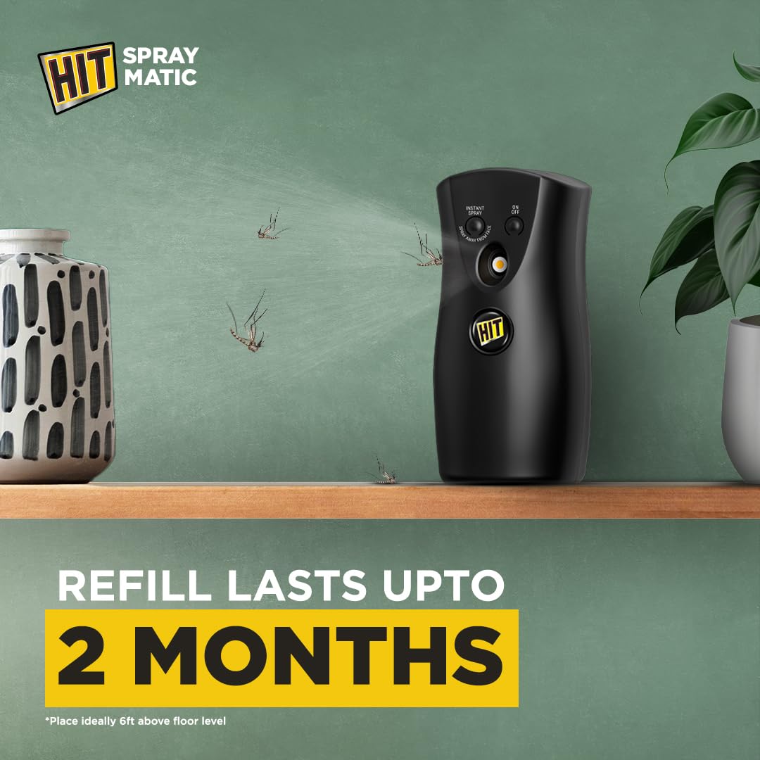 HIT Spray Matic Mosquito Repellent Dispenser Machine + 1 Refill | Automatic Spraying Every 2 hours for Total 6 hours | 12hrs Mosquito Protection | Refill Lasts Up to 2 Months