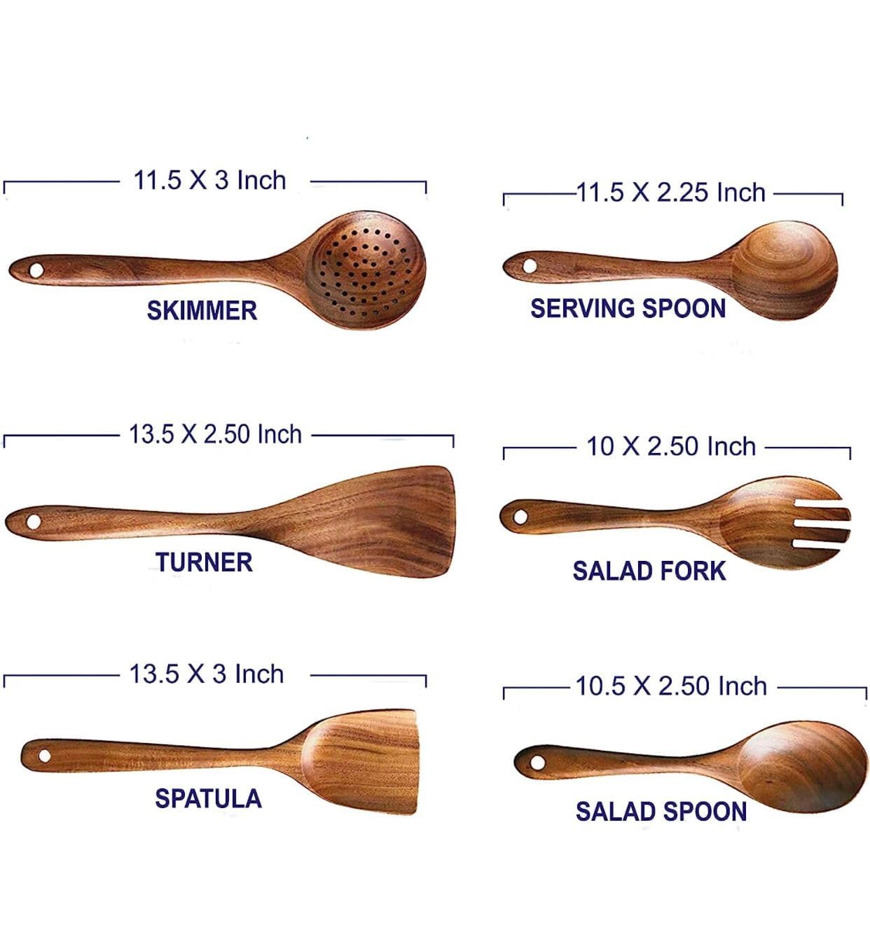 Uttam Essentials Wooden Cooking Utensil Set Non-Stick Pan Kitchen Tool Wooden Cooking Spoons and Spatulas Wooden Spoons for Cooking Salad Fork Cooking Spoon (Set of 6)