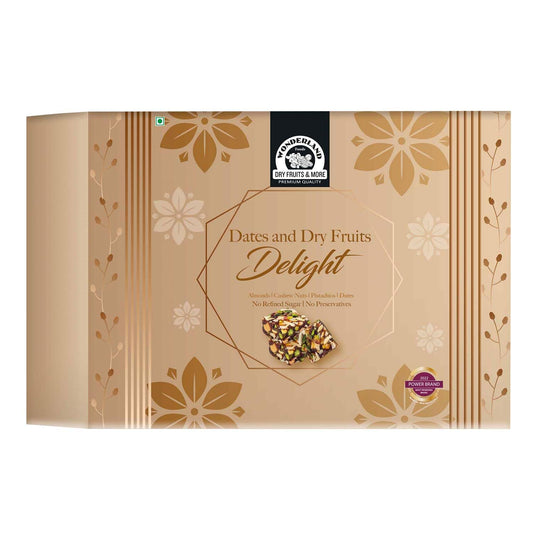 Wonderland Foods 350g Premium Dates And Dry Fruits Delight Box | Dry Fruits And Dates Bites | Made With Dates, Pistachios, Cashews, Almonds, Honey And Pure Ghee
