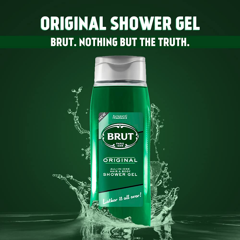 2x Brut Original ALL-IN-ONE Shower gel for Hair & Body | Body Wash for Men| Authentic Fragrance 500ml each - Pack of 2