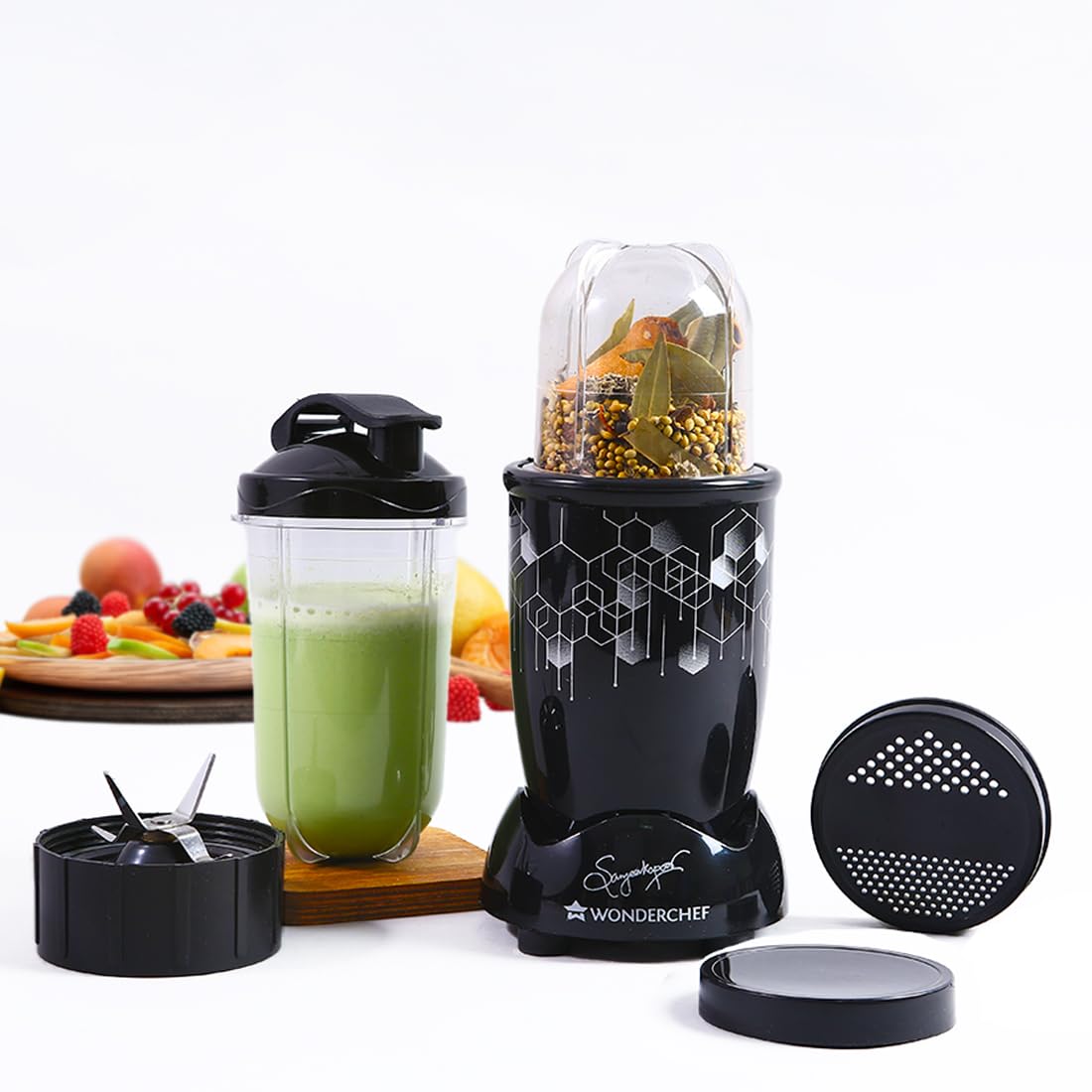 Wonderchef Nutri Blend Photon with Sipper Lid|Mixer, Grinder,Blender & Smoothie Maker|22000 RPM, 400W 100% Full Copper Motor|2 Unbreakable Jars|2 Year Warranty|Recipe book by Chef Sanjeev Kapoor|Black