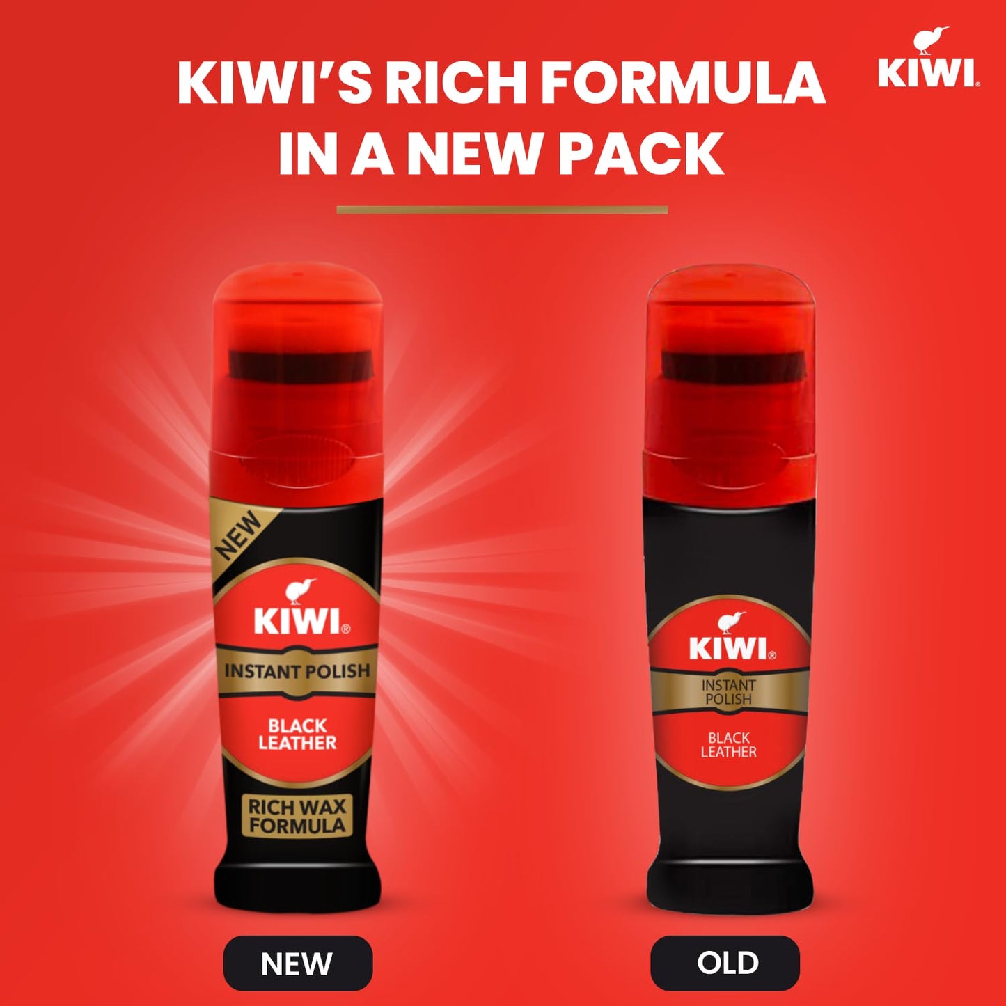 4x Kiwi Instant Polish - Black Leather 75ml each - Pack of 4