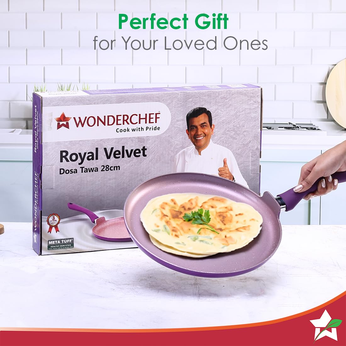 Wonderchef Royal Velvet Non-Stick 28cm Dosa Tawa I Induction Ready | Soft-Touch Handles |Non – Toxic I Virgin Aluminium| 3 mm Thick | 1.8 litres | 2 Year Warranty | Purple